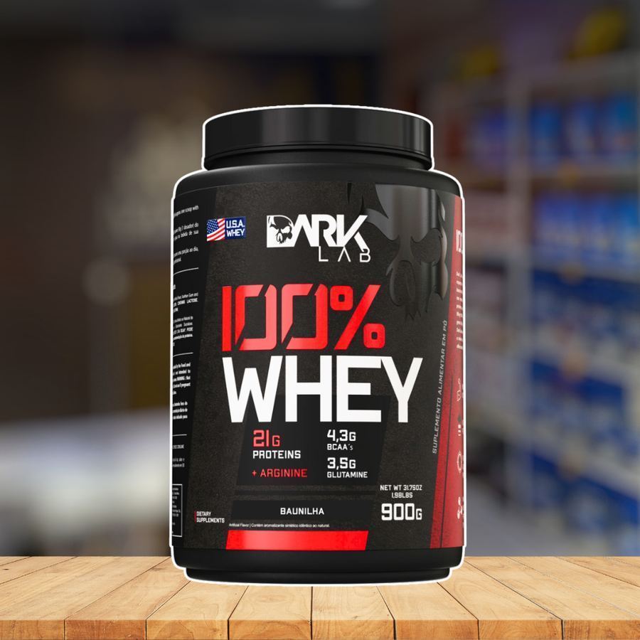 100% WHEY PROTEIN DARK LAB MORANGO POTE 900G