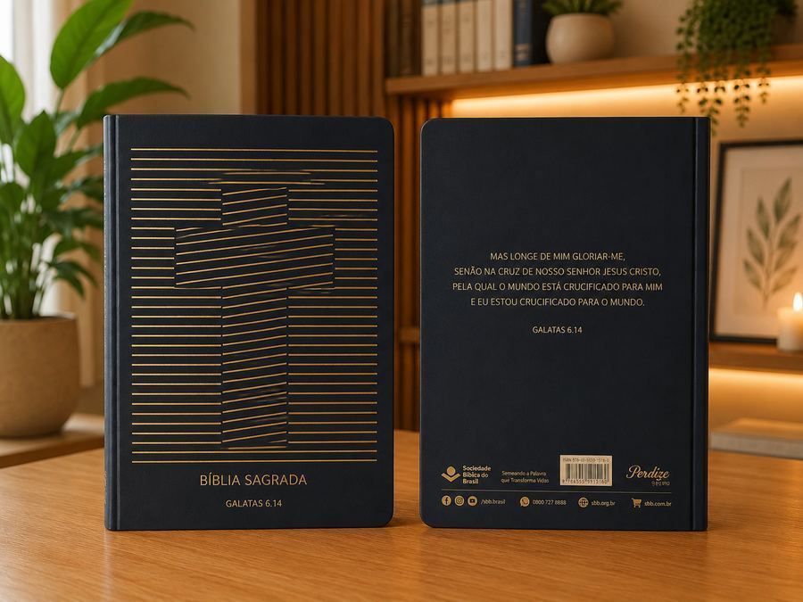 Bíblia Sagrada NAA SBB Capa dura ilustrada, cruz preta.