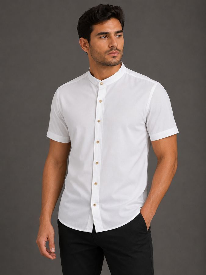 Camisa de Botão Gola Padre Branca