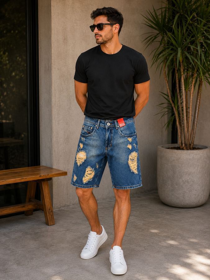 Bermuda Diesel Jeans com Destroyer