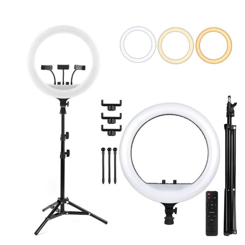 Ring Light 14” Profissional Lehmox LEY-40 com 3 Suportes para Celular | Luz Bicolor 2700K-5500K
