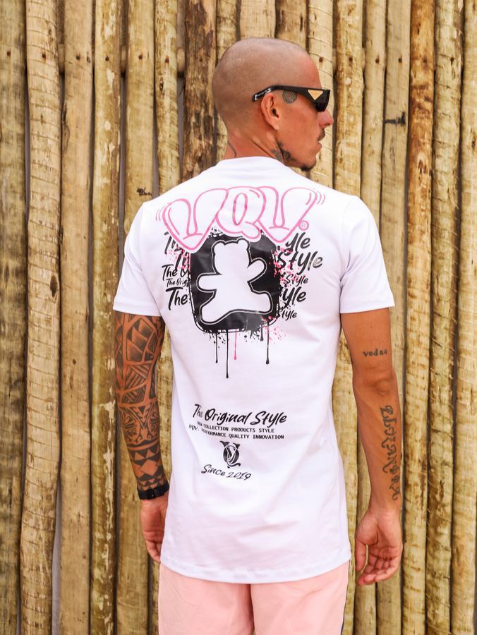 Camisa long Branca com Rosa