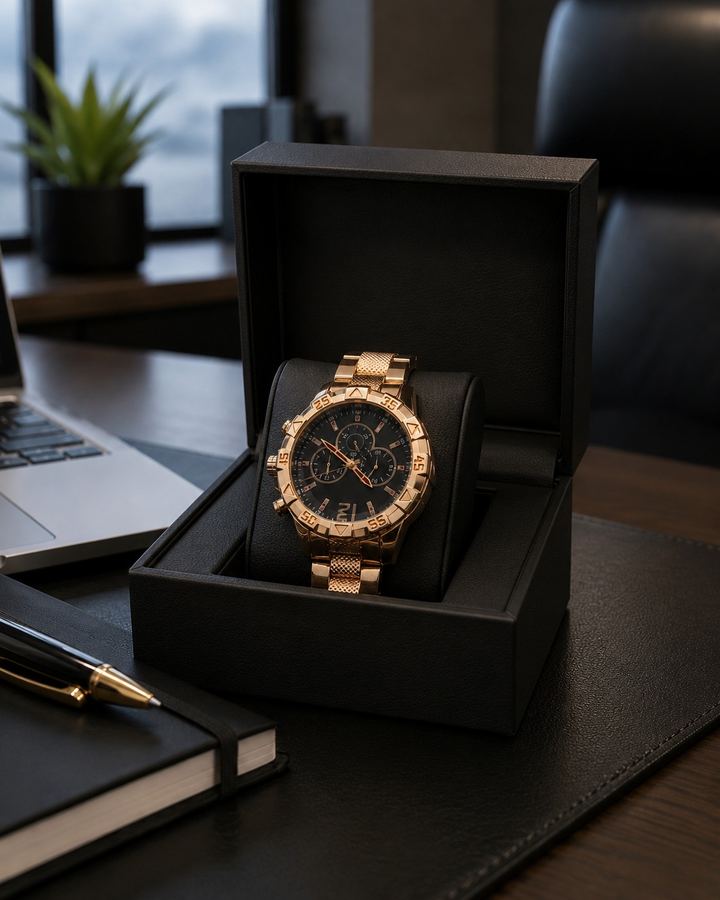 Relógio Masculino Dourado Executivo Cronógrafo Pulseira em Aço - Coleção Powe
