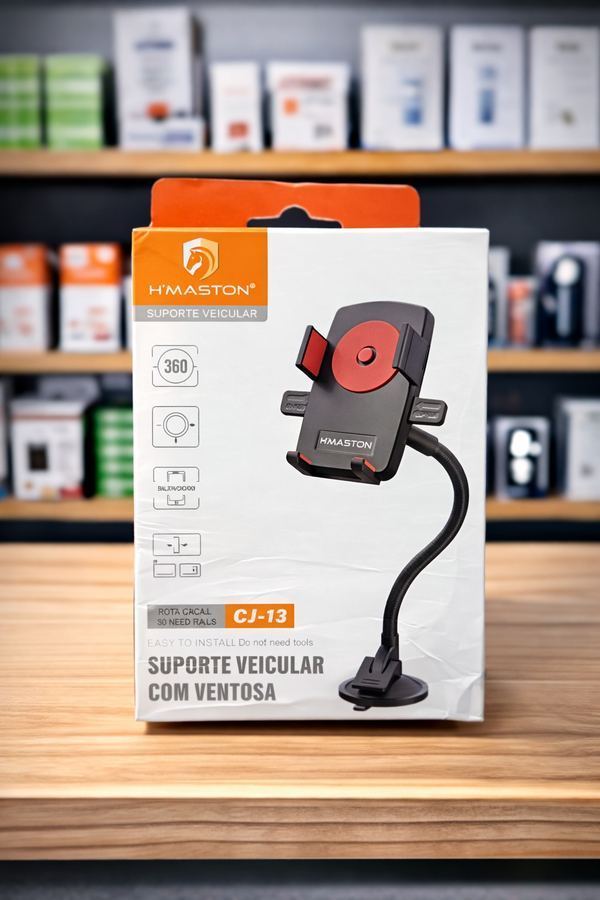 Suporte Celular Carro Ventosa Ultra Forte Painel e Para-brisa Braço Flexível 360° Trava Automática Anti Queda Universal Premium