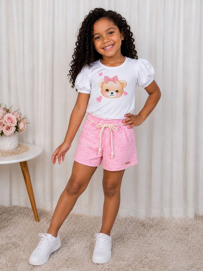 Conjunto Urso Chanel Rosa