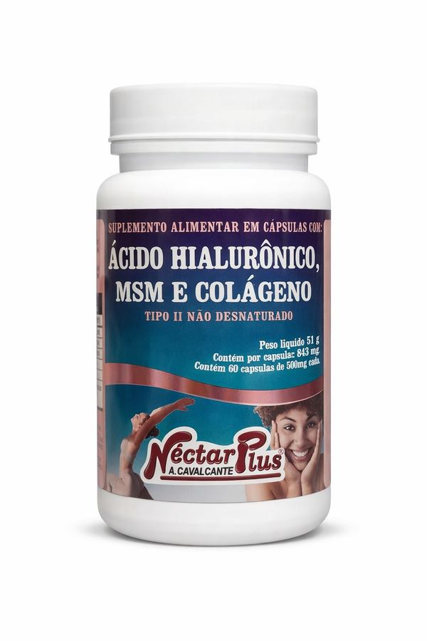 Ácido Hialurônico, MSM e Colágeno Tipo II Não Desnaturado – 60 Cápsulas (500mg)