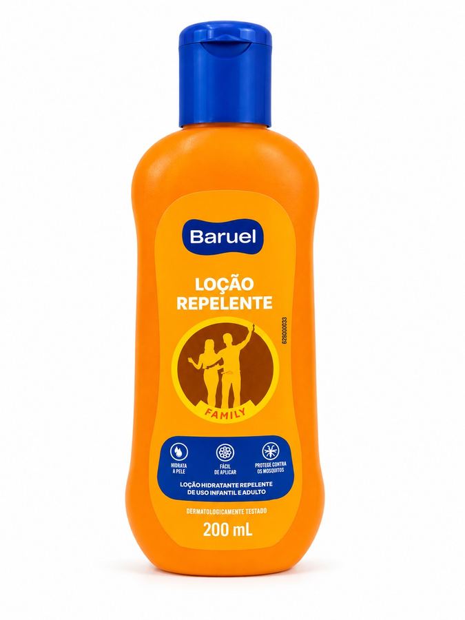 Loção Repelente Baruel Family 200mL - Hidrata e Protege Contra Insetos Adulto e Infantil