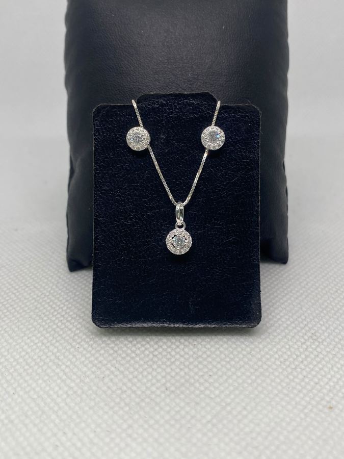 Conjunto Colar e Brinco Ponto de Luz Zircônia Cristal Prata 925
