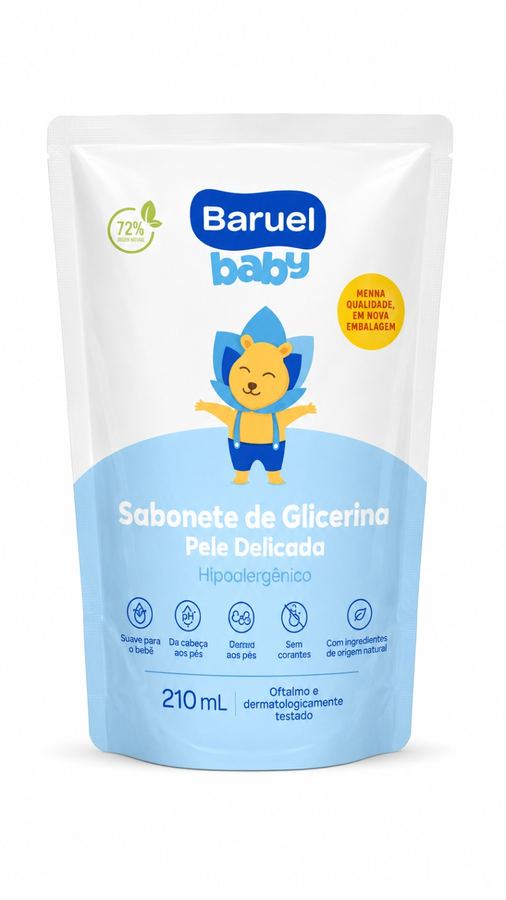Refil Sabonete Líquido Baruel Baby Pele Delicada 210mL - Glicerina Hipoalergênico Sem Corante