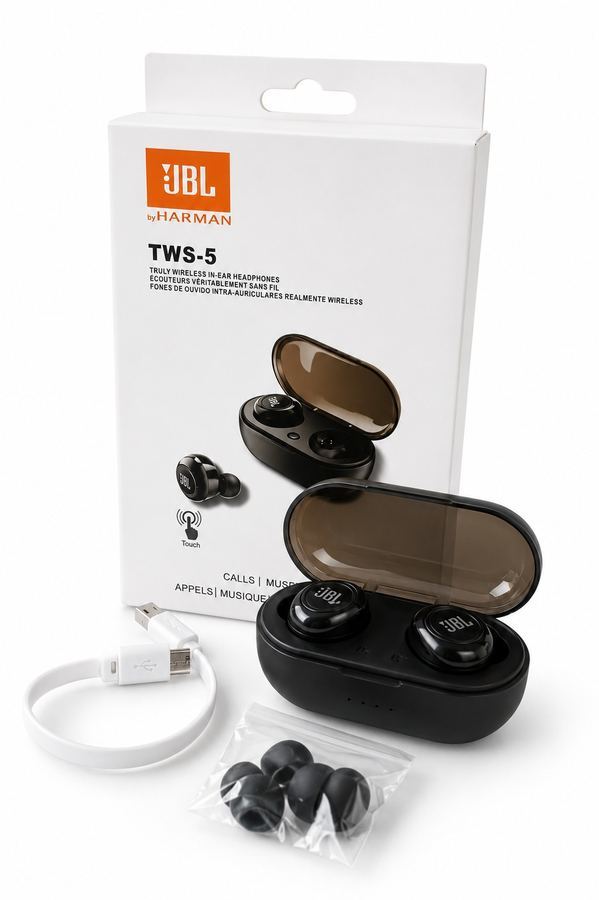 Fone de Ouvido Bluetooth JBL TWS-5 Preto | Som JBL Original | Controle Touch | Para Esporte