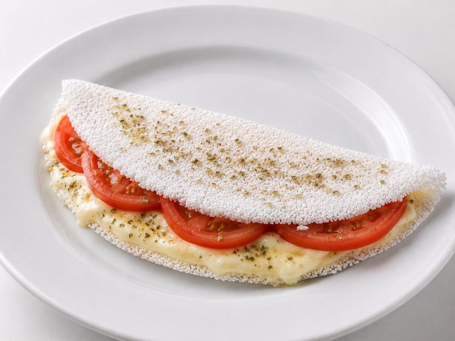 Tapioca Queijo, Tomate e Orégano.