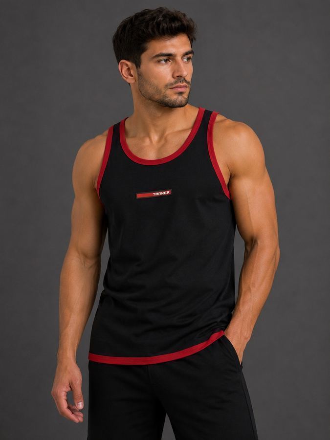 Camisa regata tanker Preta com detalhes vermelho