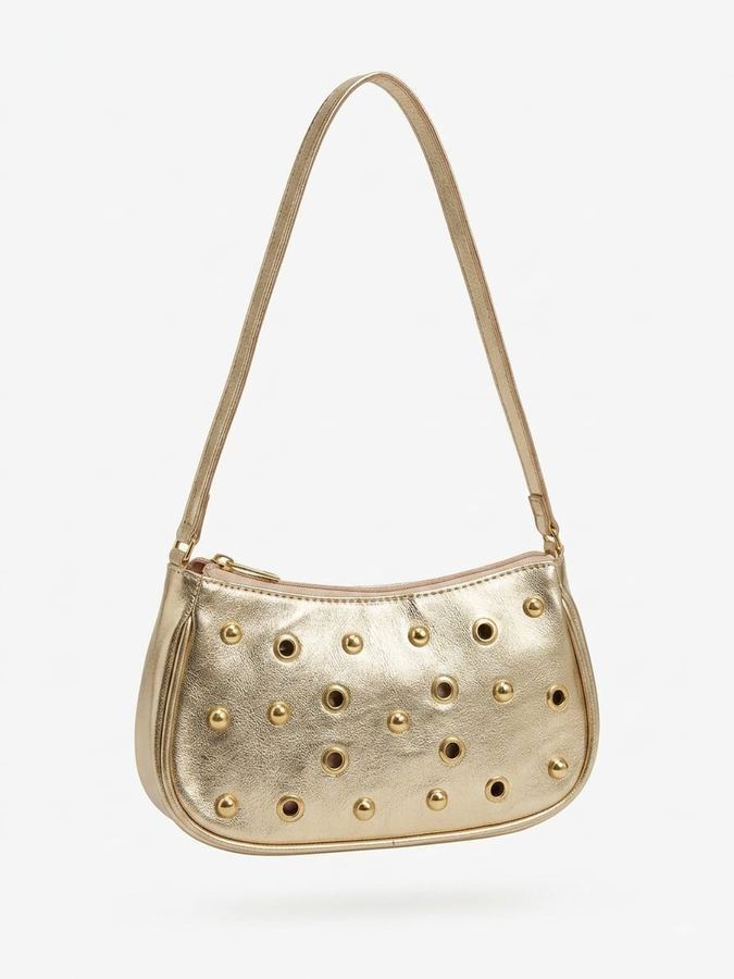 Bolsa Feminina Dourada Metalizada com Ilhós
