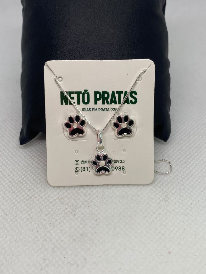 Conjunto Patinha Pet em Prata 925 – Colar com Pingente + Brincos