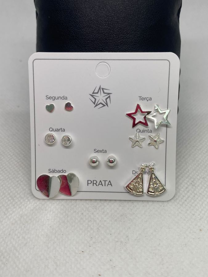 Kit Semaninha 7 Pares de Brincos em Prata – Modelos Variados