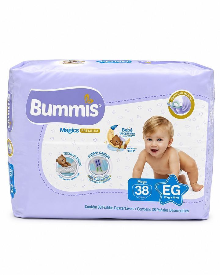Fralda Descartável Bummis Magics Premium Tamanho EG com 38 Unidades - Até 12h Seco